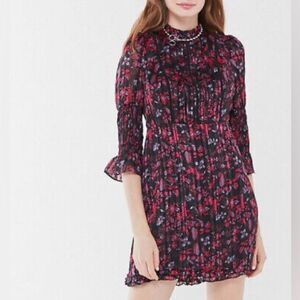 Urban Outfitters Mock Neck Mini Dress Metallic Floral Pink Purple Sz S